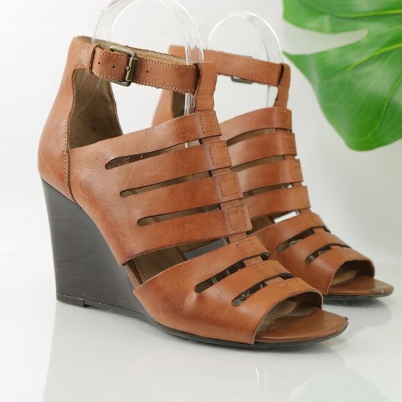 Franco Sarto Womens Faryn Sandal Size 7 Whiskey Brown Leather Wedge Gladiator - Picture 1 of 12